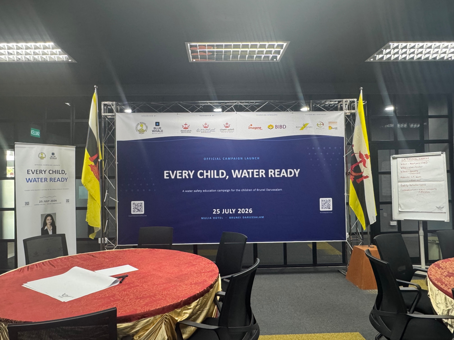 Official Every Child, Water Ready campaign backdrop and venue setup at the Brunei launch