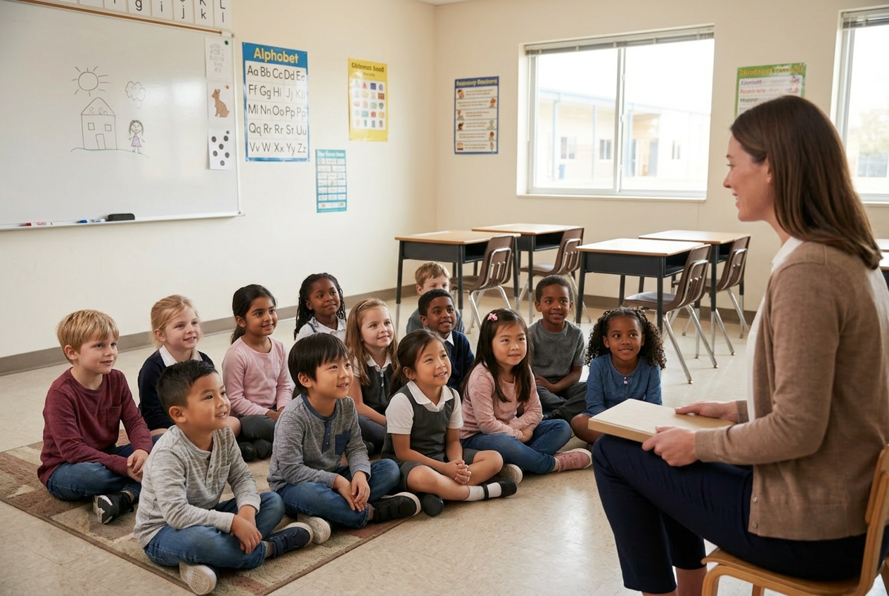 Children in a calm classroom